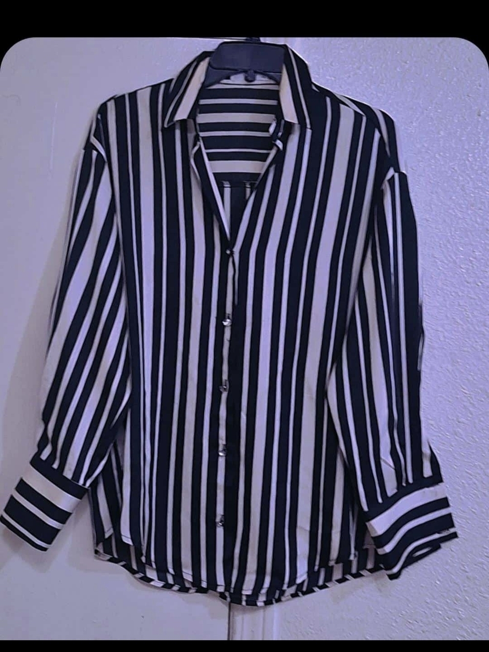 Lily White Black and White Vertical Stripe Button-Down Shirt